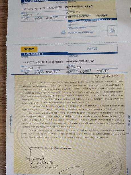 Marcote le responde a Guillermo Pereyra a través de una carta documento