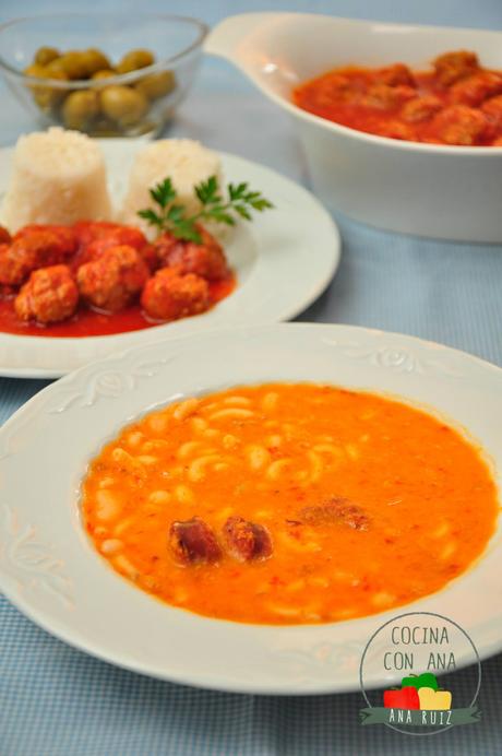 POTAJE DE JUDIAS Y ALBONDIGAS CON GUARNICIÓN DE ARROZ BLANCO (PLATO DOBLE CON THERMOMIX)