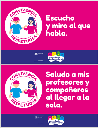 25 láminas sobre mensajes para reforzar las normas de convivencia escolar al interior de las comunidades educativas.