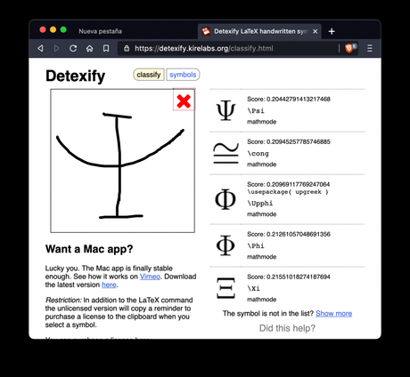 Truco: Aplicación para identificar símbolos LaTeX