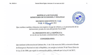 Decreto Ejecutivo No. 110 de 31 de Marzo de 2021 Decreto Ejecutivo No. 110 de 31 de Marzo de 2021
