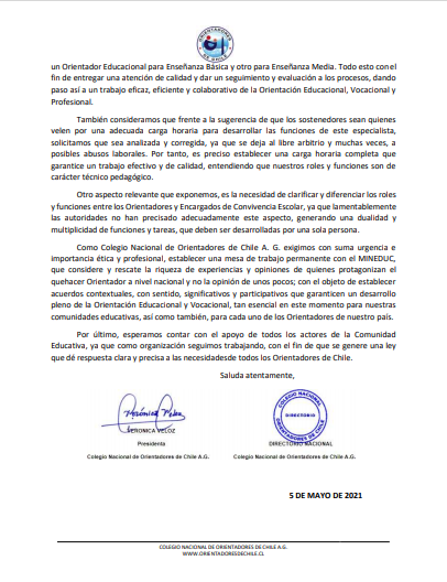 Hoy compartimos la Declaración Pública del Colegio Nacional de Orientadores de Chile A.G. Hoy compartimos la Declaración Pública del Colegio Nacional de Orientadores de Chile A.G.