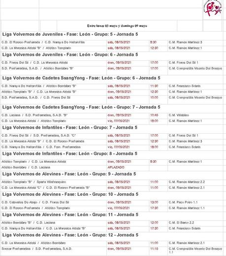 Fútbol base Bierzo - jornada 5. Horarios para el fin de semana 1
