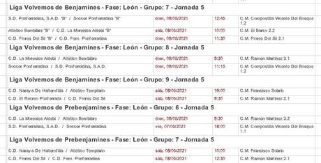 Fútbol base Bierzo - jornada 5. Horarios para el fin de semana 2