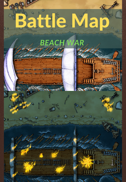 Battle Map 40x30: Beach war with battle ship, de manitano