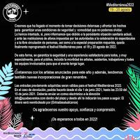 Comunicado Aplazamiento del Mediterránea Festival al 2022