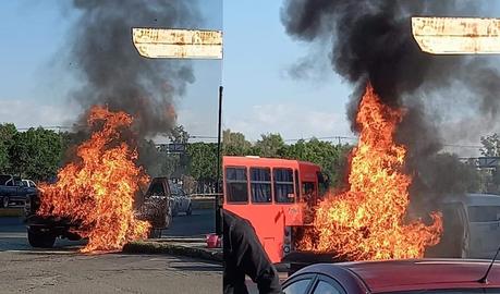 Camioneta de valores se incendia en la Glorita Juárez