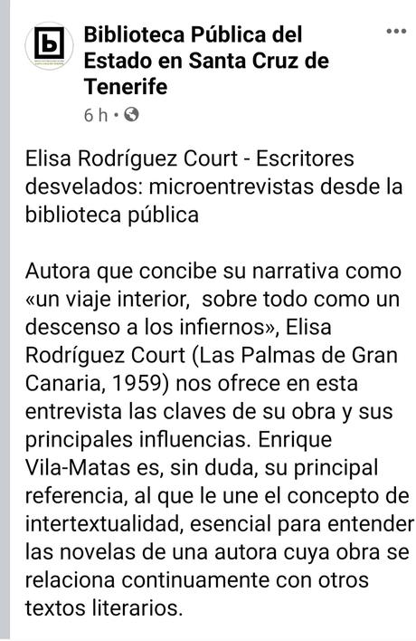 BIBLIOTECAS PÚBLICAS EN CANARIAS: MICROOENTREVISTA A ELISA RODRÍGUEZ COURT