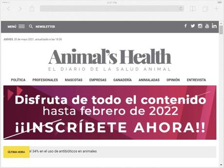 El diario veterinario Animal’s Health estrena nueva imagen y mejoras en su diseño El diario veterinario Animal’s Health estrena nueva imagen y mejoras en su diseño