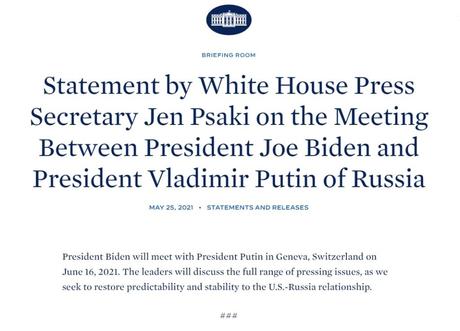 Joe Biden y Vladimir Putin se reunirán en Ginebra el próximo 16 de junio Joe Biden y Vladimir Putin se reunirán en Ginebra el próximo 16 de junio