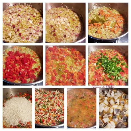 Arroz con verduras y bacalao