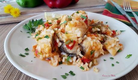 Arroz con verduras y bacalao