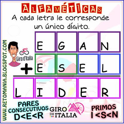 CRIPTOARITMÉTICAS : EGAN BERNAL Alfamética, Criptoaritmética, Criptosuma, Criptograma, Suma de Palabras, Juego de palabras, Desafíos matemáticos, Retos matemáticos, Problemas matemáticos, Acertijos, Acertijos numéricos, Problemas de matemáticas