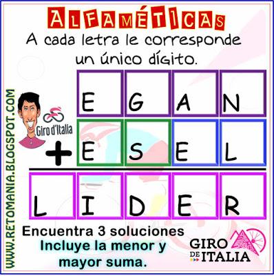 Alfamética, Criptoaritmética, Criptosuma, Criptograma, Suma de Palabras, Juego de palabras, Desafíos matemáticos, Retos matemáticos, Problemas matemáticos, Acertijos, Acertijos numéricos, Problemas de matemáticas