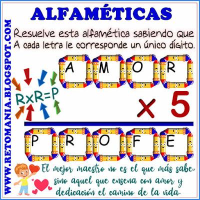 Alfamética, Criptoaritmética, Criptograma, Criptosuma, Juego de Palabras, Suma de Palabras, Día del Maestro, Día del Profesor