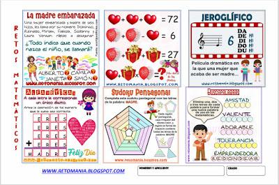 RETOS MATEMÁTICOS - DÍA DE LA MADRE Acertijos matemáticos, El número Oculto, Jeroglífico, Sudoku, Criptoaritmética, Alfamética, Sudoku Poligonal, Día de la madre, Criptosuma, Descubre el Número, Desafíos matemáticos, Retos matemáticos, Problemas matemáticos, Retos mentales, Retos con solución