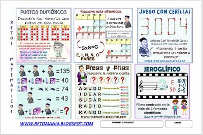 RETOS MATEMÁTICOS - GAUSS Desafíos matemáticos, Retos matemáticos, Problemas matemáticos, Gauss, Gauss: El Príncipe de los matemáticos, Jeroglíficos, Puntos Numéricos, Alfaméticas, Criptoaritméticas, Criptosumas, Juego con cerillas, Descubre el número, Descubre la Palabra, La palabra oculta