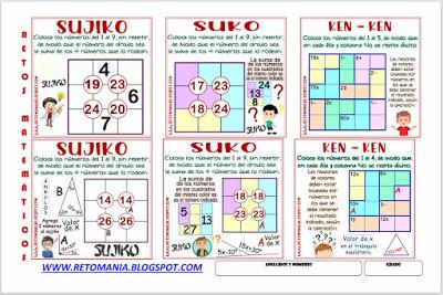RETOS MATEMÁTICOS Sujiko,Ken Ken,Suko,Desafíos matemáticos,Retos Matemáticos,Retos mentales,Pasatiempos,