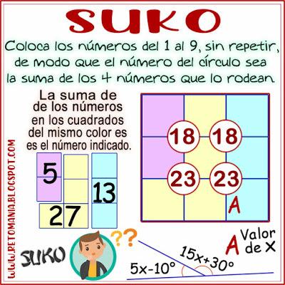 RETOS MATEMÁTICOS Sujiko,Ken Ken,Suko,Desafíos matemáticos,Retos Matemáticos,Retos mentales,Pasatiempos,
