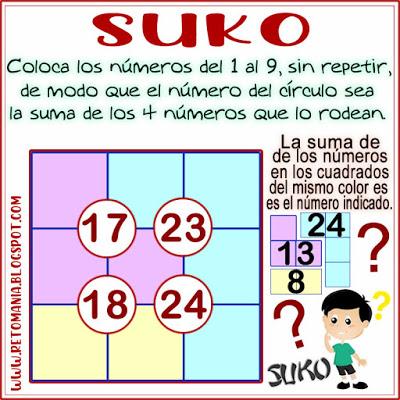 Sujiko,Ken Ken,Suko,Desafíos matemáticos,Retos Matemáticos,Retos mentales,Pasatiempos,