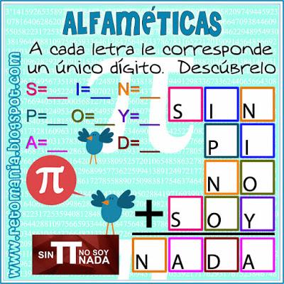 ALFAMÉTICAS DÍA PI Alfaméticas, Criptoaritméticas, Criptosuma, Día Pi, Día Internacional de Pi, Pi