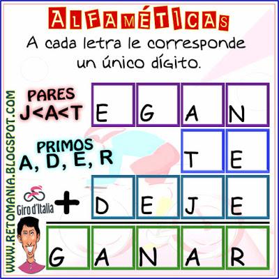 CRIPTOARITMÉTICAS : EGAN BERNAL Alfamética, Criptoaritmética, Criptosuma, Criptograma, Suma de Palabras, Juego de palabras, Desafíos matemáticos, Retos matemáticos, Problemas matemáticos, Acertijos, Acertijos numéricos, Problemas de matemáticas