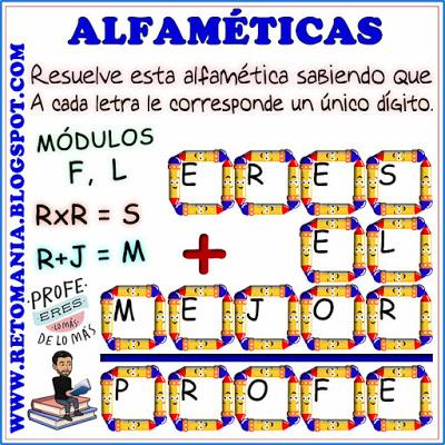 ALFAMÉTICAS : DÍA DEL MAESTRO Alfamética, Criptoaritmética, Criptograma, Criptosuma, Juego de Palabras, Suma de Palabras, Día del Maestro, Día del Profesor
