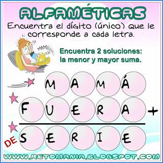 Alfamética, Criptoaritmética, Retos matemáticos, Desafíos matemáticos, Problemas matemáticos, Juegos de palabras, Suma de Palabras