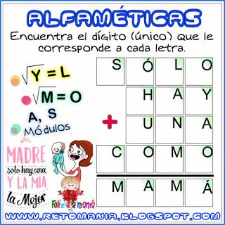 Alfamética, Criptoaritmética, Retos matemáticos, Desafíos matemáticos, Problemas matemáticos, Juegos de palabras, Suma de Palabras