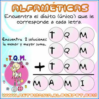 Alfamética, Criptoaritmética, Retos matemáticos, Desafíos matemáticos, Problemas matemáticos, Juegos de palabras, Suma de Palabras