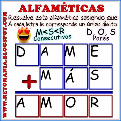 Alfaméticas, Criptoaritméticas, Criptograma, Criptosuma, Desafíos matemáticos, Retos matemáticos, Problemas matemáticos, Suma de palabras, Juego de palabras