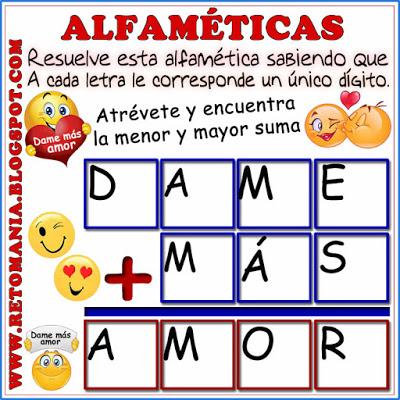 Alfaméticas, Criptoaritméticas, Criptograma, Criptosuma, Desafíos matemáticos, Retos matemáticos, Problemas matemáticos, Suma de palabras, Juego de palabras