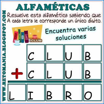 Alfaméticas, Criptoaritméticas, Criptograma, Criptosuma, Desafíos matemáticos, Retos matemáticos, Problemas matemáticos, Suma de palabras, Juego de palabras