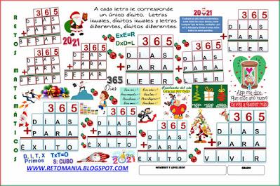 Alfaméticas, Criptoaritméticas, Juego de palabras, Suma de palabras, Criptosuma, Desafíos matemáticos, Retos matemáticos, Problemas matemáticos, Problemas de lógica, Matemática y Navidad, Navidad