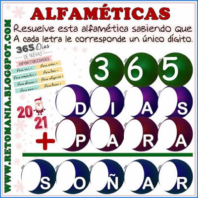 Alfamética, Criptoaritmética, Criptosuma, Navidad,  Matemática y Navidad, Matemática y Año Nuevo, Suma de Palabras, Desafíos matemáticos, Retos matemáticos, Problemas matemáticos