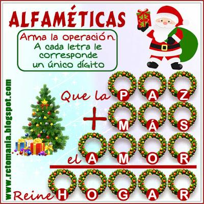 Alfamética, Criptoaritmética, Criptosuma, Criptograma, Navidad, Matemáticas y Navidad, Juego de palabras, Suma de palabras, Desafíos matemáticos, Retos matemáticos, Problemas matemáticos