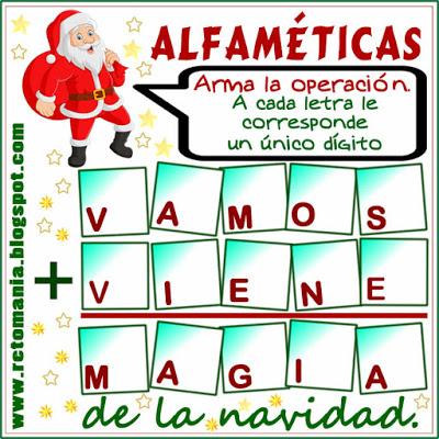 Alfamética, Criptoaritmética, Criptosuma, Criptograma, Navidad, Matemáticas y Navidad, Juego de palabras, Suma de palabras, Desafíos matemáticos, Retos matemáticos, Problemas matemáticos