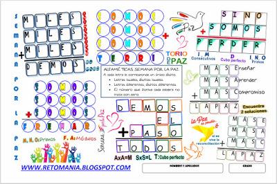 Alfamética, Criptoaritmética, Criptograma, Criptosuma, Paz, Semana por la Paz, Las matemáticas y la Paz, Juego de letras, Juego de palabras, Acertijos con Palabras, Desafíos matemáticos, Retos matemáticos, Problemas matemáticos