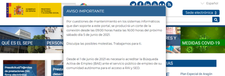 El SEPE avisa que se producirá un corte de la conexión por mantenimiento en la Sede Electrónica El SEPE avisa que se producirá un corte de la conexión por mantenimiento en la Sede Electrónica