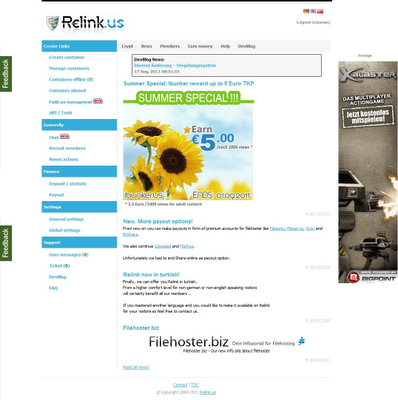 Relink.us - Ocultación de enlaces y ganancias de dinero