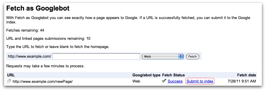 Enviar URLs a Google utilizando Googlebot