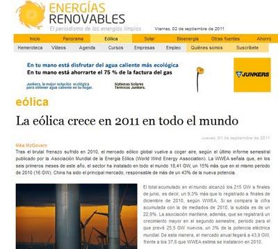 Vuelven a crecer las instalaciones de energía eólica