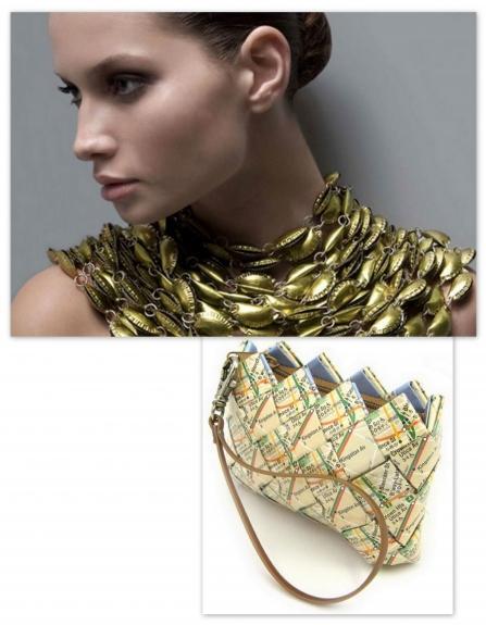 Bolso y Collar realizados a partir de chapitas y papel. Imágenes de curiosidadesnanet.com uNa SaNDía eN eL VeRTeDeRo