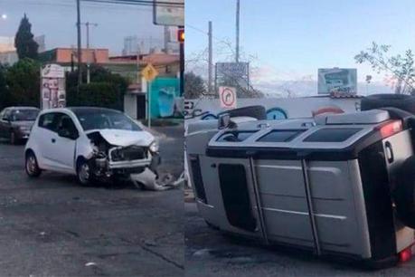 Pequeño Spark hace volcar a Hummer en avenida Muñoz