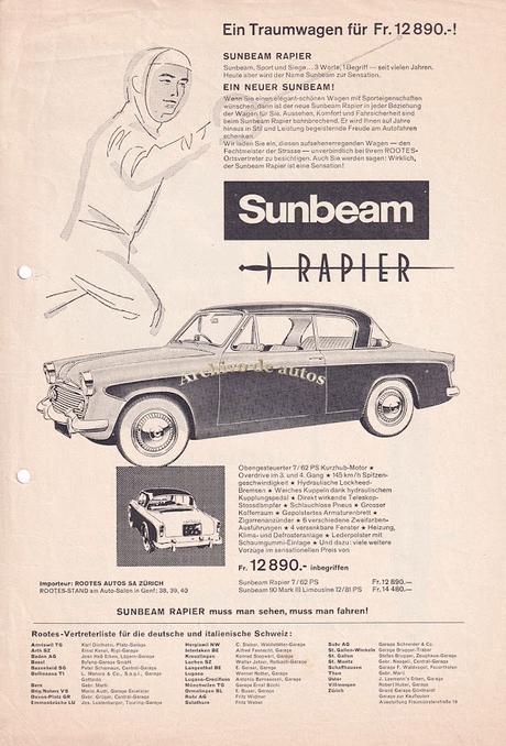 Sunbeam Rapier del año 1956 comercializado en Suiza Sunbeam Rapier del año 1956 comercializado en Suiza