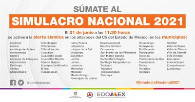 ANUNCIA EDOMÉX SIMULACRO NACIONAL 2021 EL PRÓXIMO 21 DE JUNIO ANUNCIA EDOMÉX SIMULACRO NACIONAL 2021 EL PRÓXIMO 21 DE JUNIO
