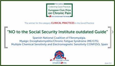 Doble Premio para CONFESQ: Premio Cívico Europeo al Dolor Crónico- III edición y retirada de la Guía INSS