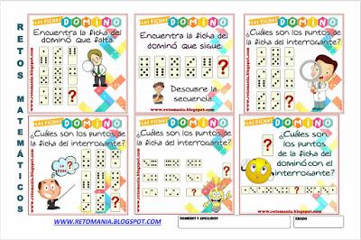 RETOS MATEMÁTICOS - DOMINÓ Acertijos, Desafíos matemáticos, Retos matemáticos, Problemas matemáticos, Juego de dominó, Fichas de dominó, Acertijos con Solución, Dominó,