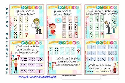 RETOS - FICHAS DE DOMINÓ Acertijos, Desafíos matemáticos, Retos matemáticos, Problemas matemáticos, Juego de dominó, Fichas de dominó, Acertijos con Solución, Dominó, Retos-Dominó