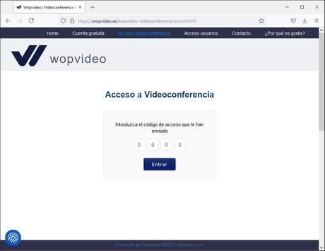 Sencillo acceso a la videoconferencia de Wopvideo introduciendo un código.